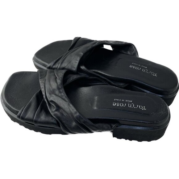 Taryn Rose Womens 6.5 Black Leather Slide Sandals Low Heel Made in Italy - Picture 4 of 8